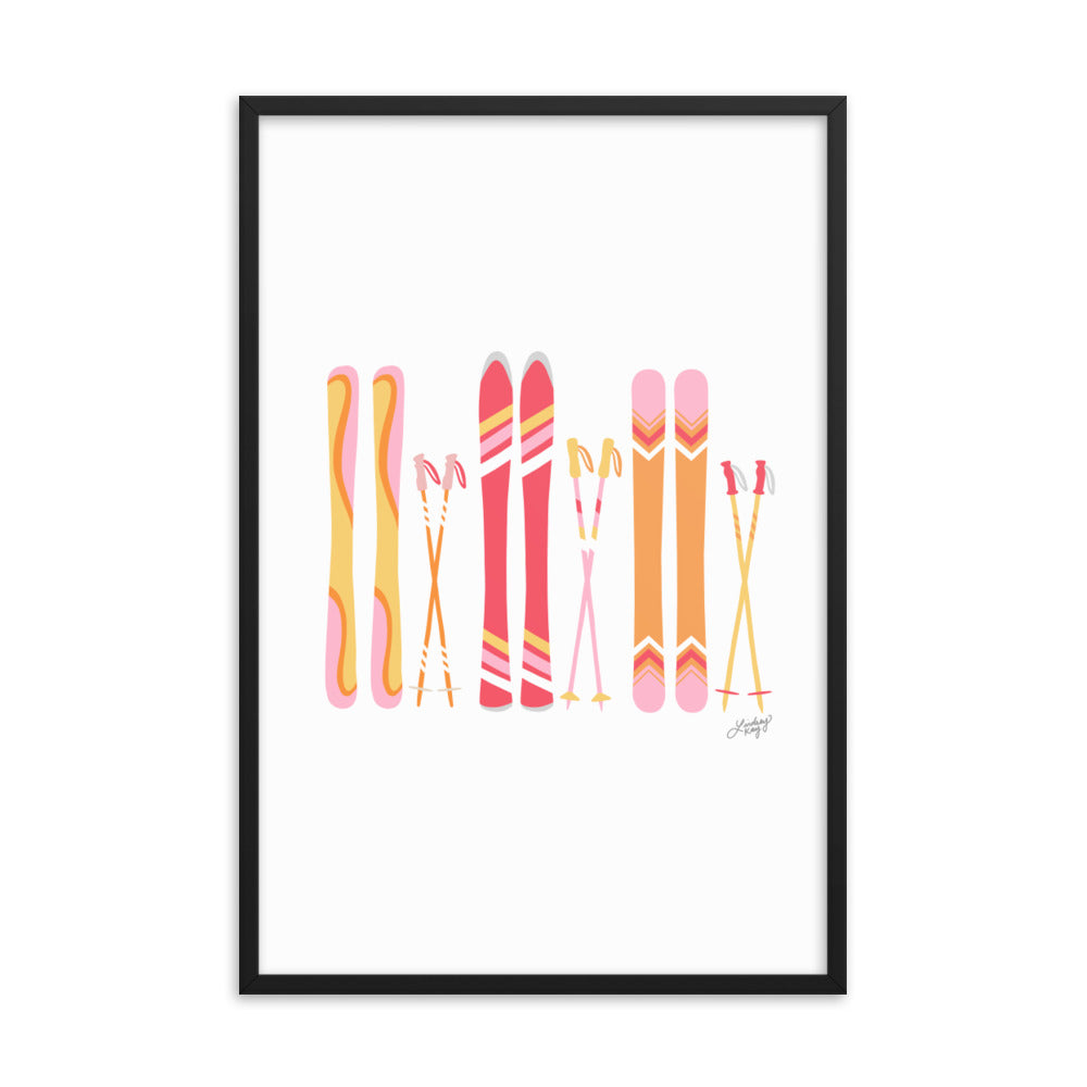 Ilustración de esquí (paleta cálida) - Lámina enmarcada